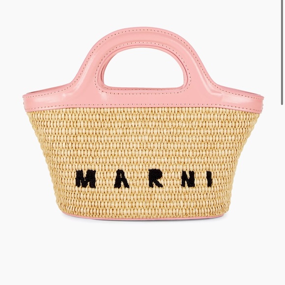 Marni Beach Raffia Trendy bag Black letter Pink leather - Picture 1 of 5